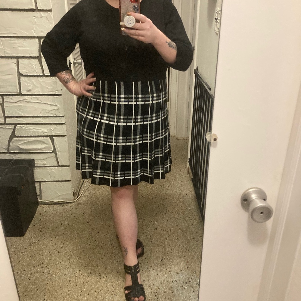 Mid length long sleeve black gingham dress